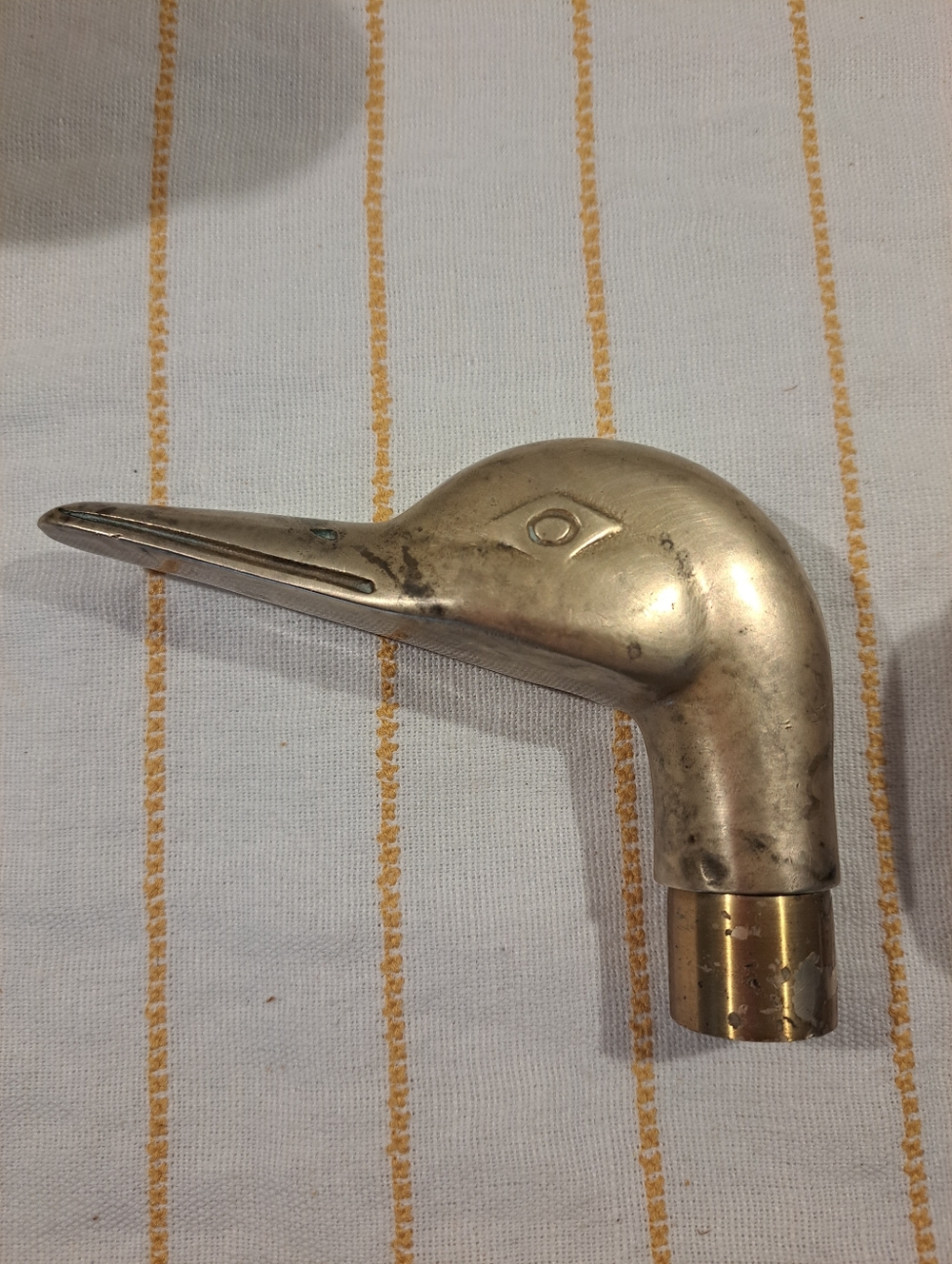 Vtg Brass Duck Swan Goose Head Flask Cane Handle Form. Unusual Long Bill